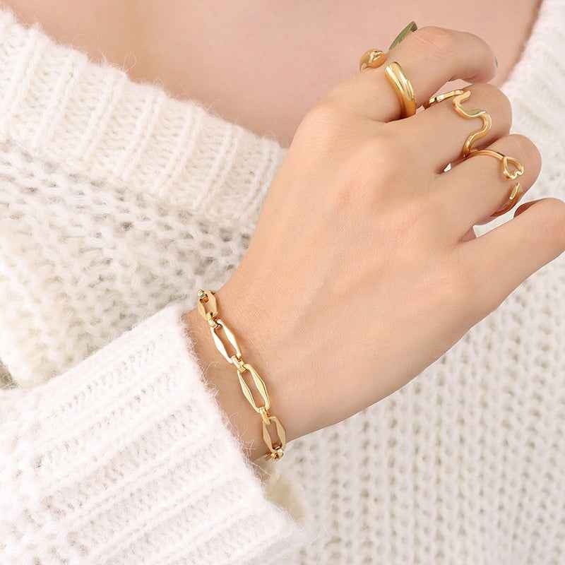 18K Gold Geometric Design Luxury Bracelet Necklace Set - Damned Threads